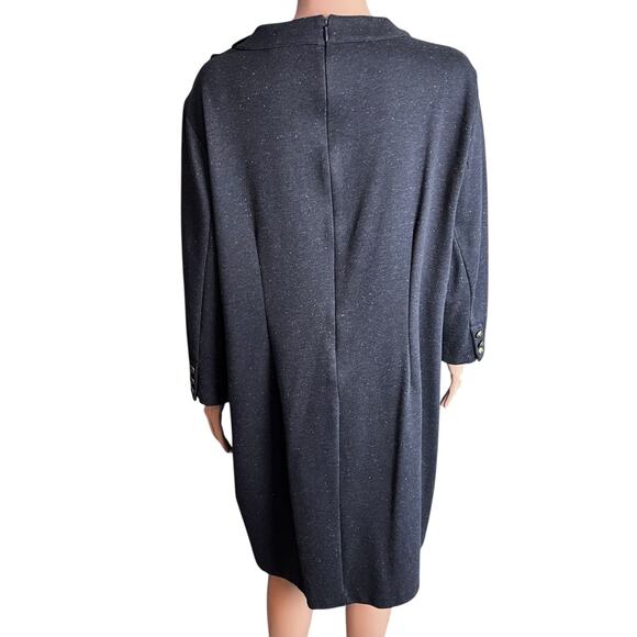 Talbots Flecked Knit Shift Dress XL Brass Look Buttons Mock Neck Preppy Office - Picture 2 of 6